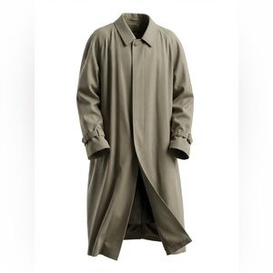 Men's olive tranch coat. Polyester shell with wool insert